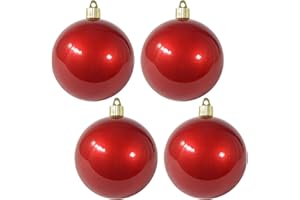 Christmas By Krebs 4" (100mm) Candy Red [4 Pieces] Solid Commercial Grade Indoor and Outdoor Shatterproof Plastic, UV and Water Resistant Ball Ornament Decorations