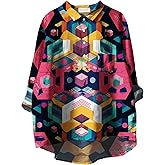 BIVENANT Women 3/4 Sleeve Button Shirts Casual Blouses Funny Floral Graphic Plus Size Cute Vneck Fall Tunic Tops Trendy