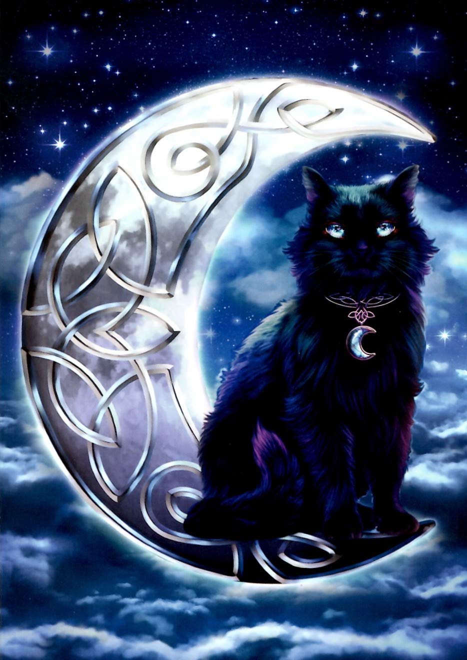 Celtic Black Cat on The Moon Greeting Card by Brigid Ashwood