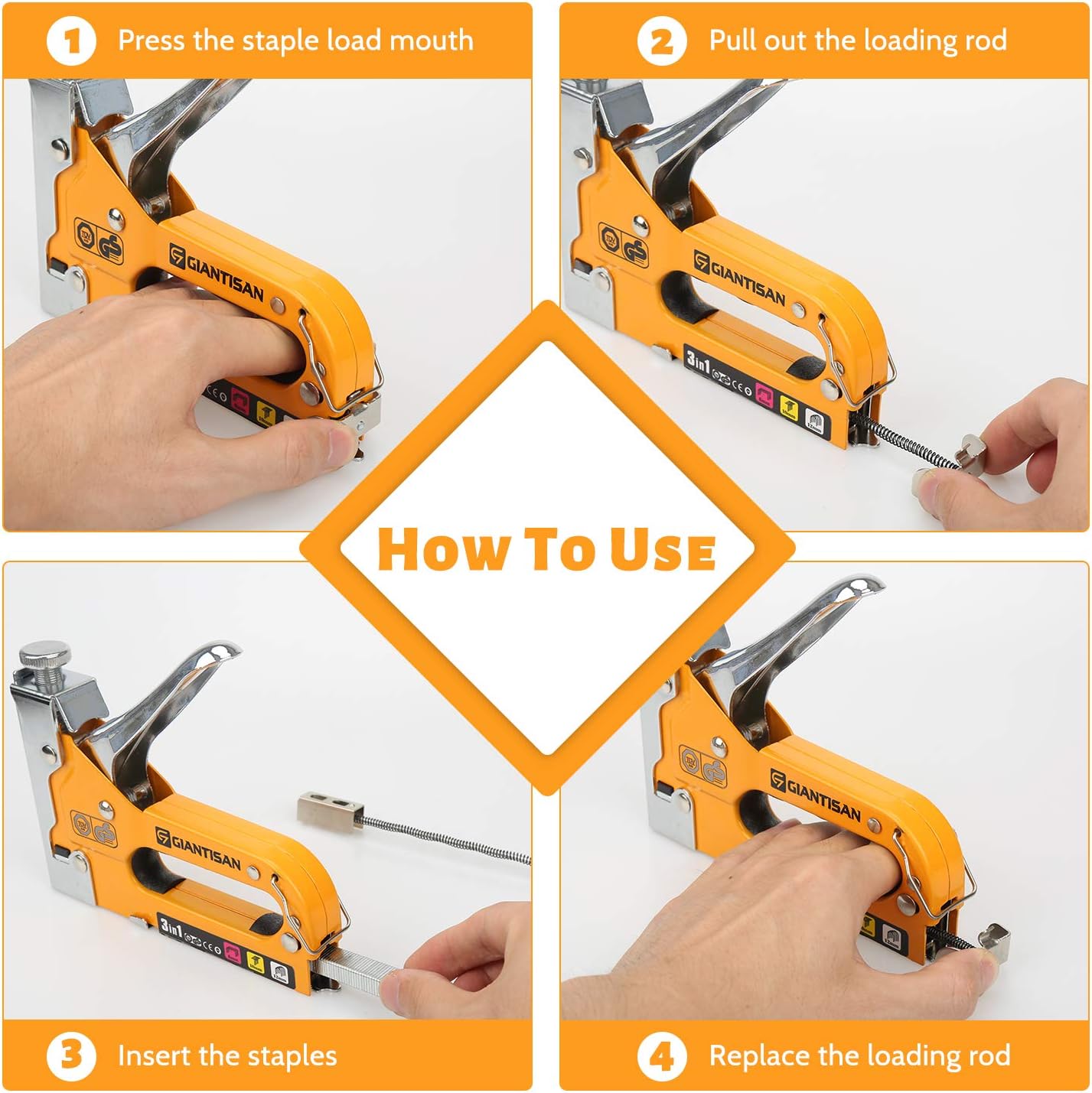 GIANTISAN Staple Gun, 3 In 1 Heavy Duty Staple Gun Kit With Remover and 3000 Staples for Upholstery, DIY, Fixing Material, Decoration, Carpentry, Furniture: Home Improvement
