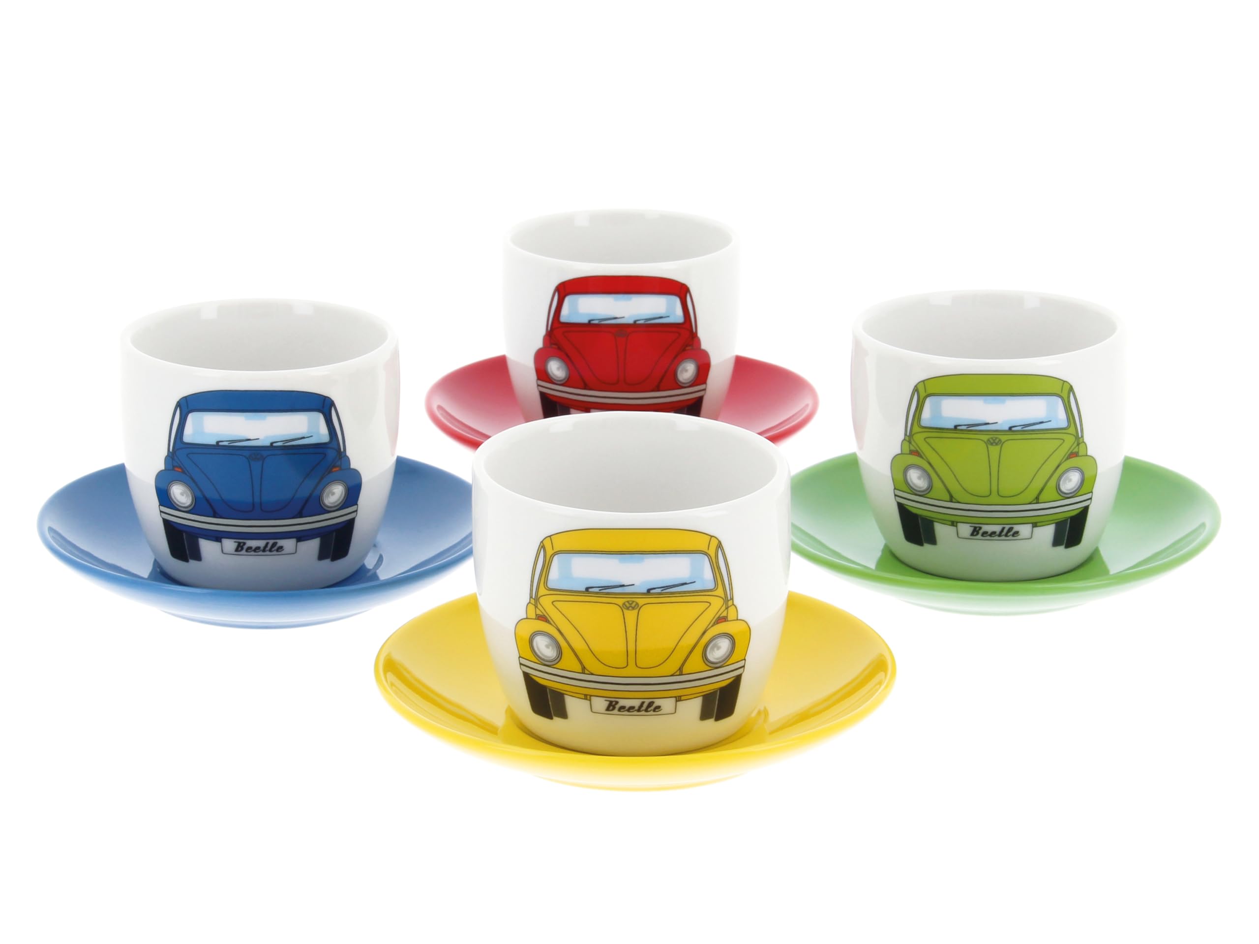 BRISA VW Collection - Volkswagen New Bone Espresso Cups Coffee-Tea-Cappuccino Set in VW Beetle Design (Beetle Front/4 Colors/4-Piece Set/100ml/3.4 fl oz)