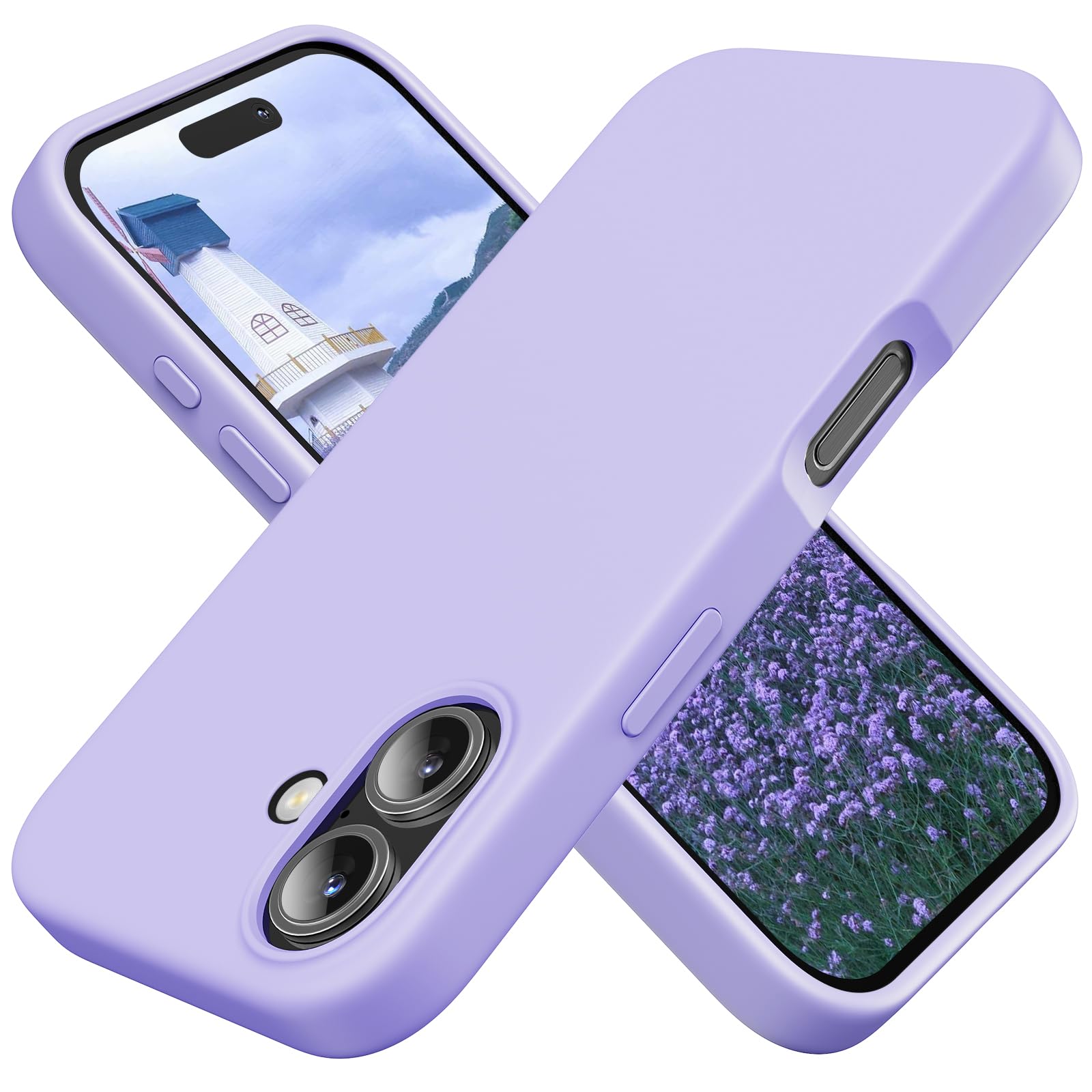 TAXXOE Silicone Case Compatible with iPhone 16 Case Soft Ultra Slim Protective Shockproof Liquid Silicone Phone Case,Anti-Scratch Microfiber Lining, 6.1" Lilac