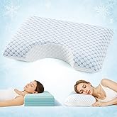 USlixury Side Sleeper Pillows for Adults - Adjustable 4 Layer Curved Pillow with Superior Support, Crescent Pillow for Side/Back Sleeper, A Cool Cover CertiPUR-US Memory Foam Side Sleeper Pillow