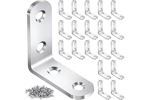 DOUDOULE 20PCS L Bracket Corner Brace Sets, Stainless Steel L Brackets for Wood Shelves, 90 Degree Right Angle Bracket with 80 Screws, Metal Corner Brackets for Furniture Cabinet Drawer Chair (1.57x1.57 in)