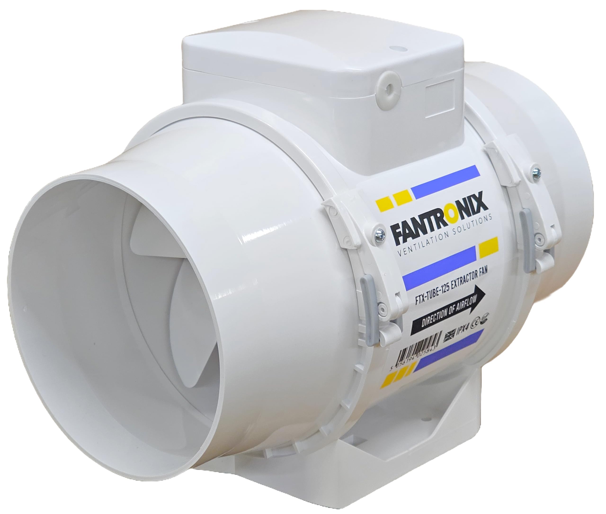 Fantronix 125 mm (5”) Inline Bathroom Extractor Fan with Run-On Timer – Quiet Loft-Mounted Ventilation for Shower, Toilet & Damp Control