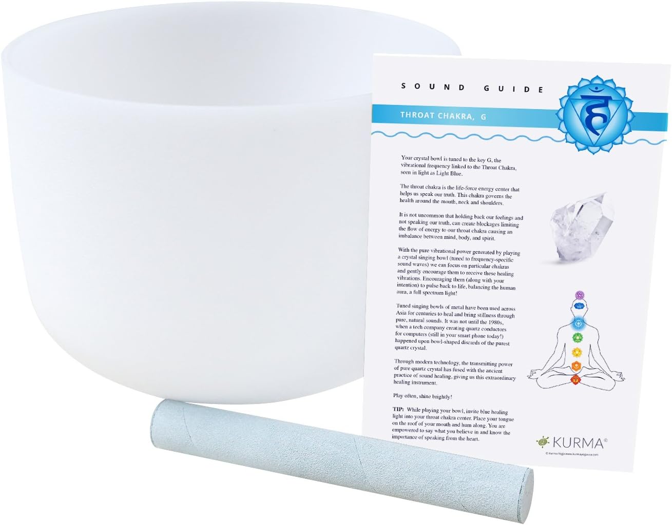Throat Chakra Crystal Singing Bowl G Note Suede Mallet Included Highest Quality Sound (10 inch)
