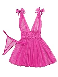 Lilosy Sexy Polka Dots Mesh Sheer Babydoll Chemise