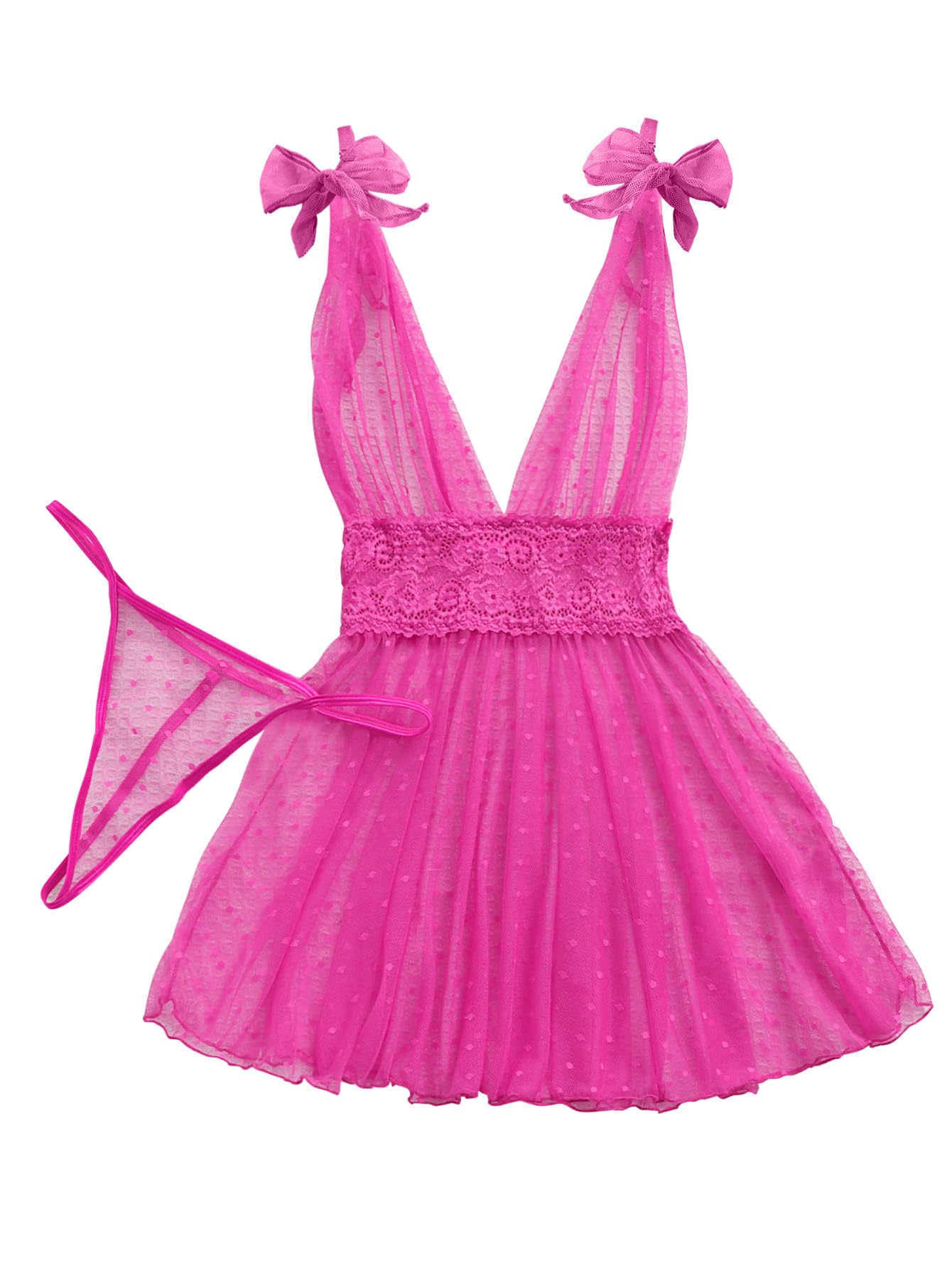 Lilosy Sexy Polka Dots Mesh Sheer Babydoll Chemise