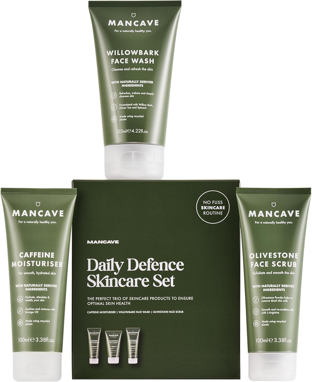 ManCave Daily Defence Skincare Gift Set for Men Natural Vegan Face Wash Scrub