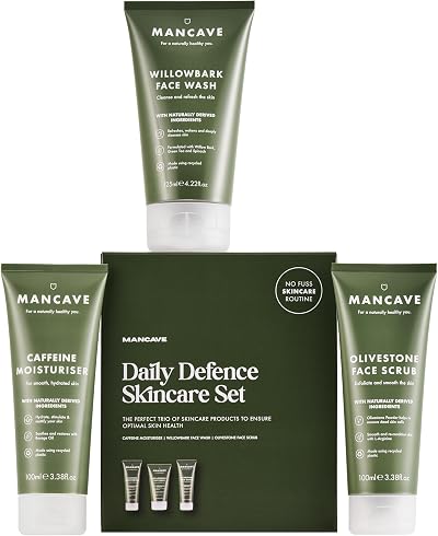 ManCave Daily Defence Skincare Gift Set for Men Natural Vegan Face Wash Scrub