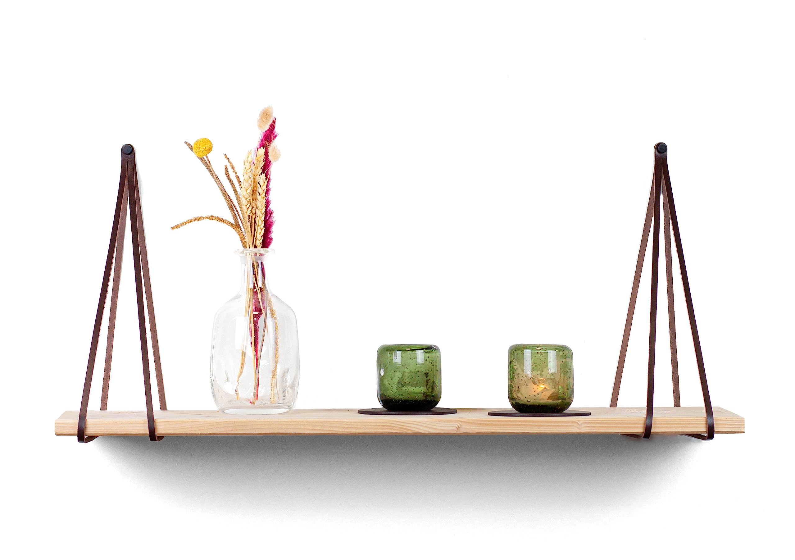 Brute Strength - Leather Shelf Brackets - Split Lines - Brown - Pack of 2 - Shelf Supports - Wall Supports - Shelf Straps - Full Grain Leather