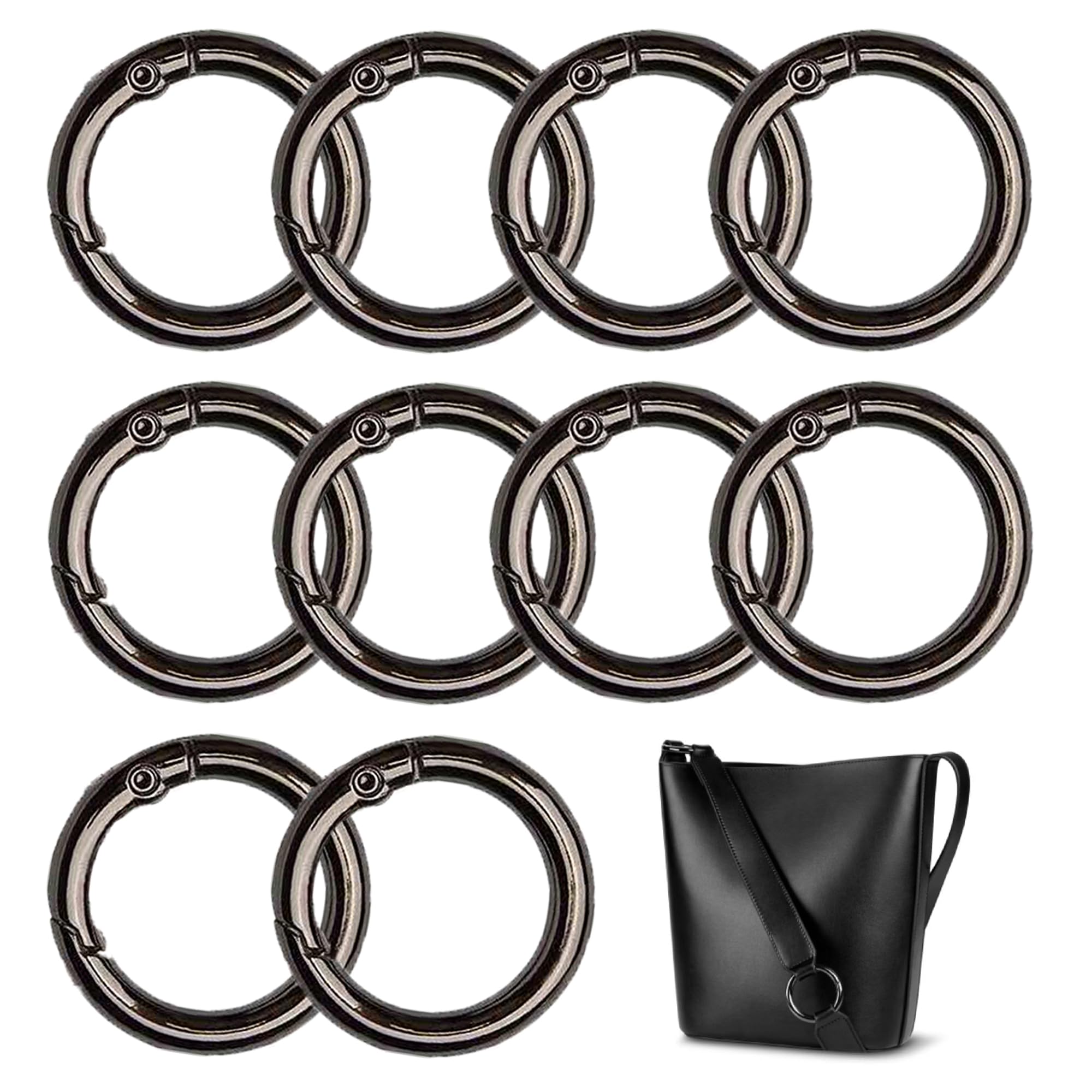 XCSJ Pack of 10 45 mm Round Carabiner Black Very Robust Zinc Alloy Round Carabiner Ring Carabiner Round Carabiner Hook Round for Key Chain Bag Jewellery DIY Crafts Making (45.00), Zinc Alloy