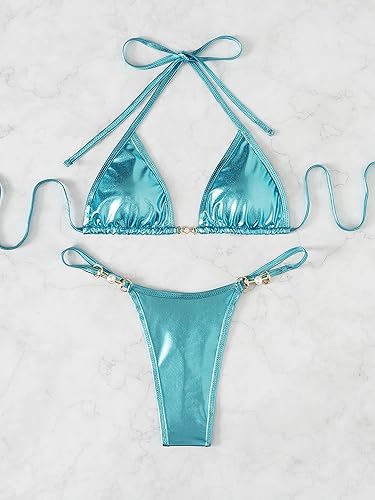 Verdusa Women's Piece Metallic Bikini Sets Swimwear Halter