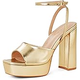 Elisabet Tang Chunky Heeled Platform Sandals for Women,4.7 Inch Block Heels with Open Toe Ankle Strap, Dress Shoes for Wedding Party Homecoming Travel