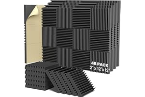HEMRLY Acoustic Foam Panels,2" X 12" X 12" Self-Adhesive Sound Proof Foam Panels,Acoustic Panels Absorb Noise Quickly,High Density Soundproof Wall Panels for Gaming Room,Home Studio(48 Pack Black)