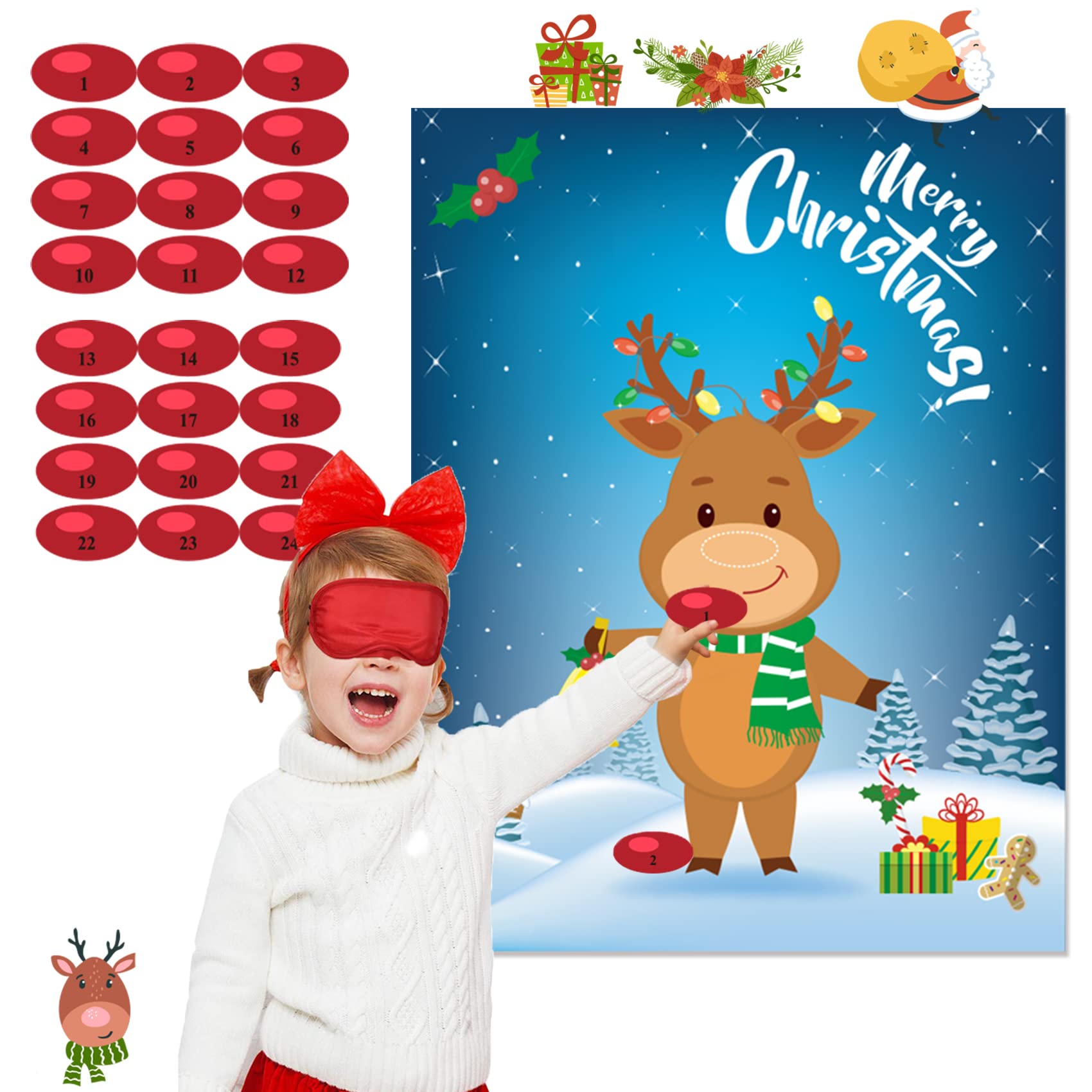 Party-Poter Christmas Party Games Pin the Nose on the Reindeer Christmas Eve Box Fillers for Kids Christmas Games for Kids Christmas Activities for Kids Xmas Games for Family Party Games for Kids