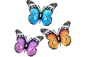 FUSOTO 3Pcs Metal Wall Art, Large 3D Outdoor Decor Butterfly Garden Decorations, Metal Butterfly Wall Decorations, Fence Deco