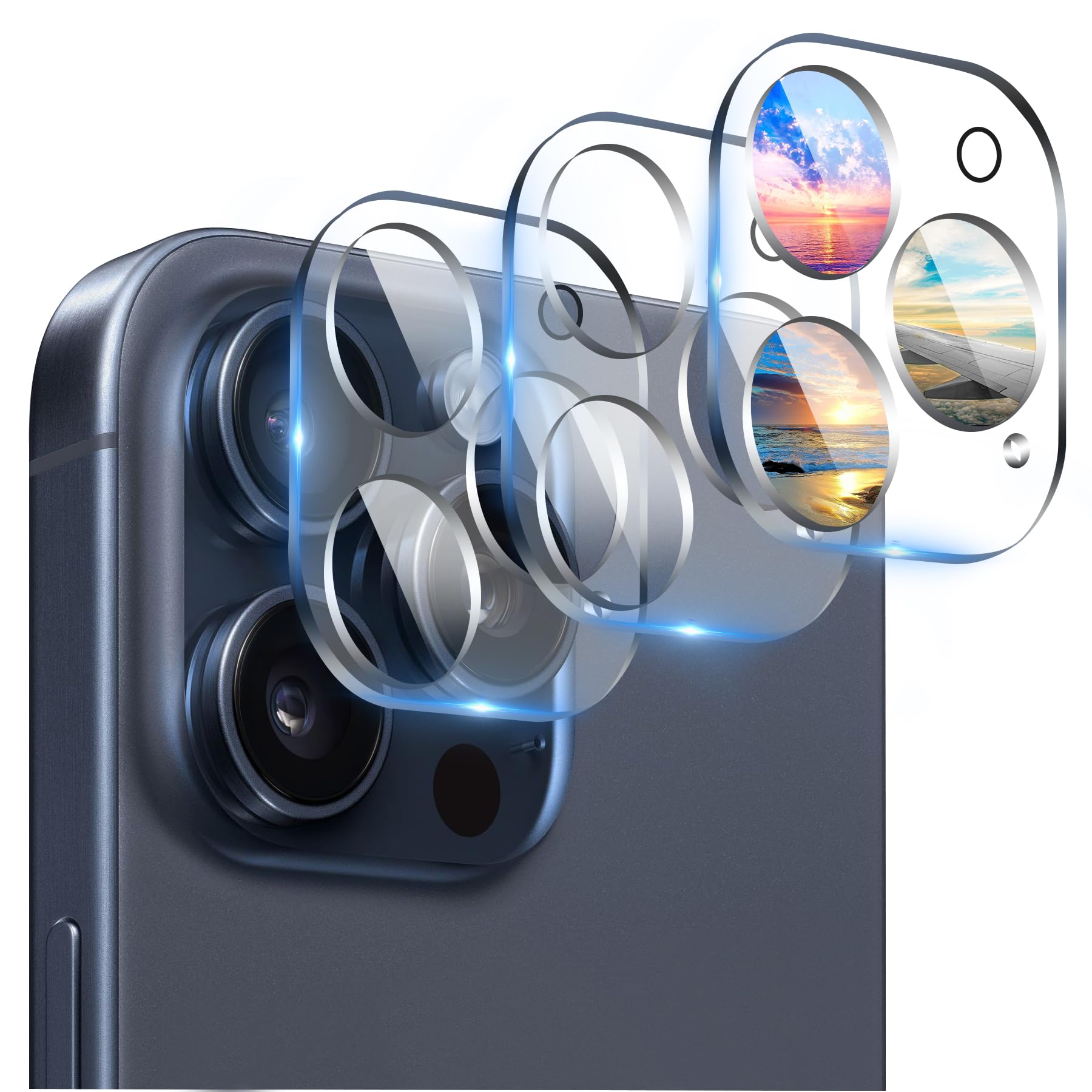 AIYEEN Camera Lens Protector (3 Pack) Compatible with iPhone 15 Pro 6.1" & iPhone 15 Pro Max 6.7" Camera Lens Cover Protection, 9H Tempered Glass, HD Clear Anti-Scratch [ Night Shots ]