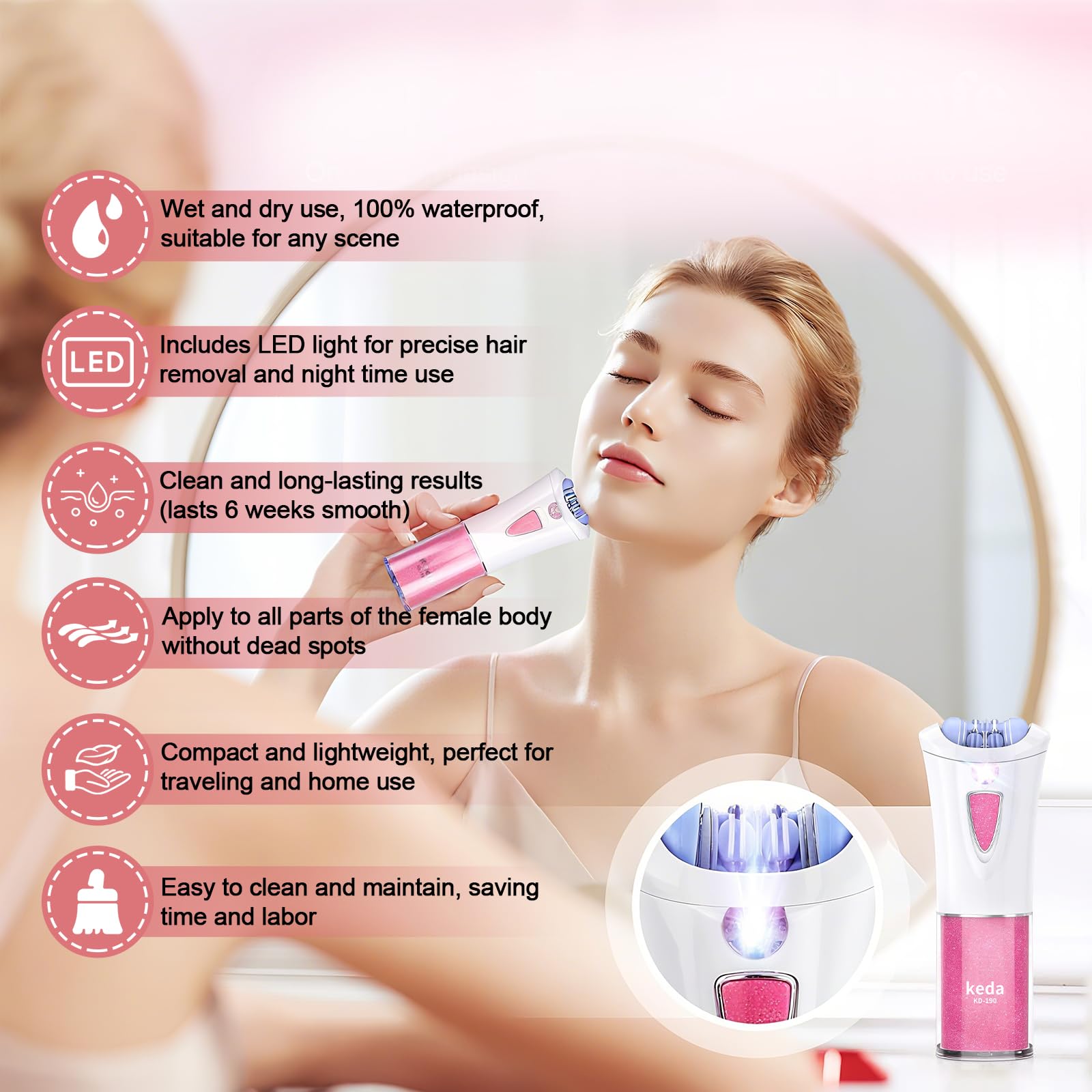 Glabrouse Skin Epilator, with 9 Tweezers and LED, 2025 New Epilator for Women Face, Glabrouse Skin Hair Remover for Face, Portable Facial Hair Removal for Face, Lips, Arms, Underarms, Legs and Bikini