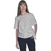 Tommy Hilfiger Womens Short Sleeve Dot Print Tie Front Shirt