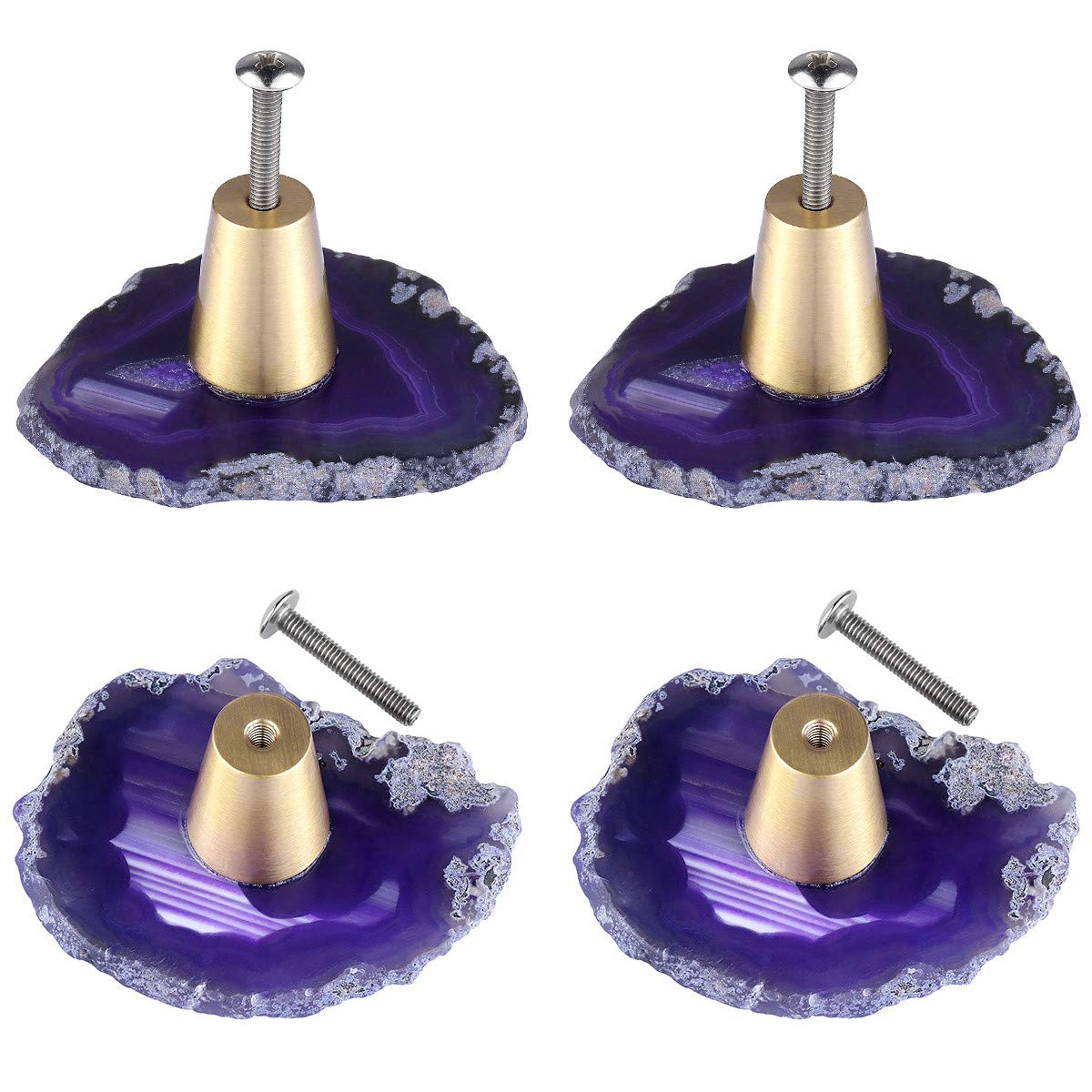 mookaitedecor Set of 4 Purple Agate Drawer Knobs with Screws, Irregular Purple Knobs Natural Crystal Knobs for Cabinet Kitchen Wardrobe Door Decorative Crystal Stone Cupboard Handles Furniture Decor
