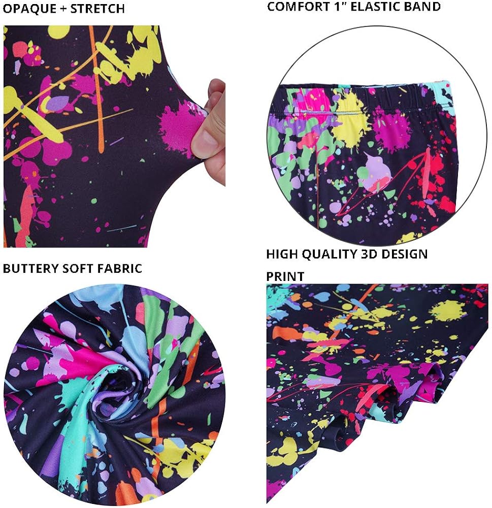 sissycos Women's Artistic Splash Printed 80s Leggings Brushed Buttery Soft Pants Regular and Plus Size: Clothing