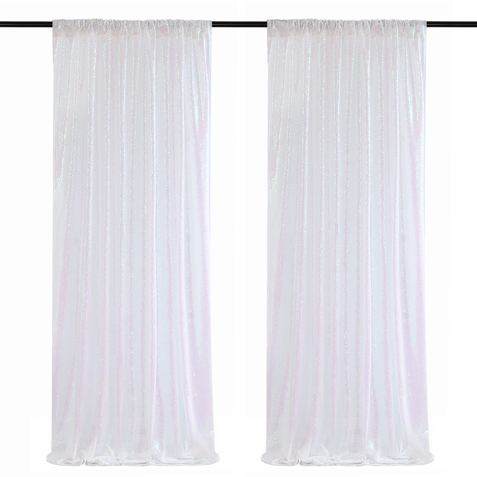 Photo 1 of Sequin Curtains 2 Pieces White Iridescent 2FTx8FT Sequin Backdrop Glitter Fabric Background for Christmas Party Decoration Brithday Party Wedding Decorations