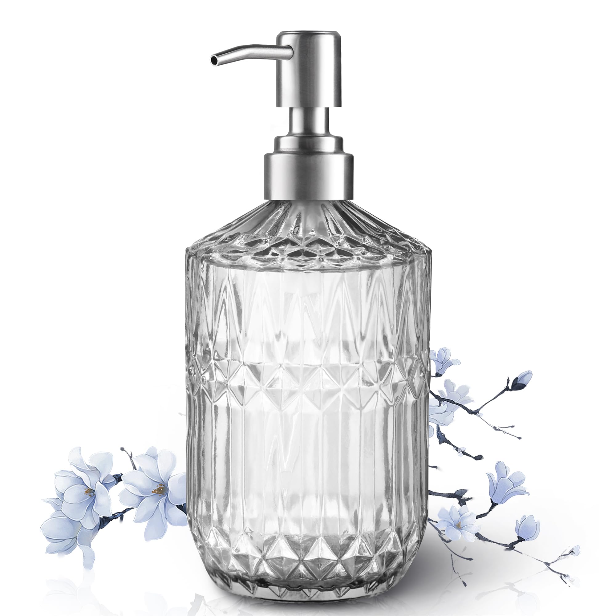 Photo 1 of 13 Oz Refillable Soap Dispenser, Glass Soap Dispenser for Dispense Hand Soap, Dish Soap, Lotion (Clear)