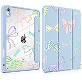 MEEgoodo Case for iPad A16 11th Generation 11 inch 2025/10th Gen 10.9 inch 2022,Cover with Transparent Acrylic Back Shell,Tablet Case with Pencil Holder+Auto Wake/Sleep+ Stand,Hand Drawn Doodles & Bow