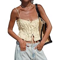 SOLY HUX Women's Y2k Lace Trim Open Tie Front Tank Top V Neck