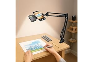 Adjustable Overhead Phone Mount with RGB Phone Light & 360° Arm - Universal Desk Clamp Stand for Most Smartphones for Live St
