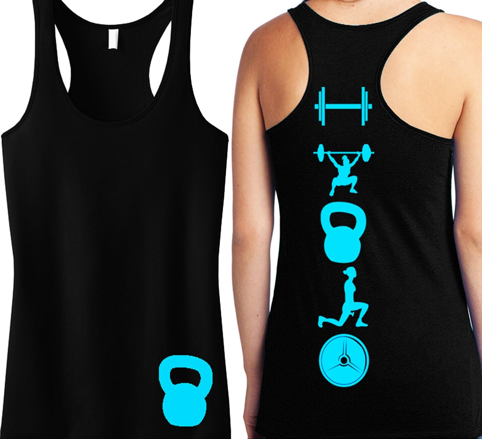 Fitness Queen Workout Tank Top Black and Aqua