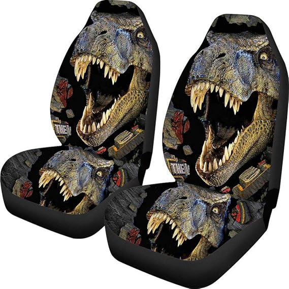 Babrukda 3D Dinosaur T-rex Pattern Car Seat Covers for Front Seat 2 PCS