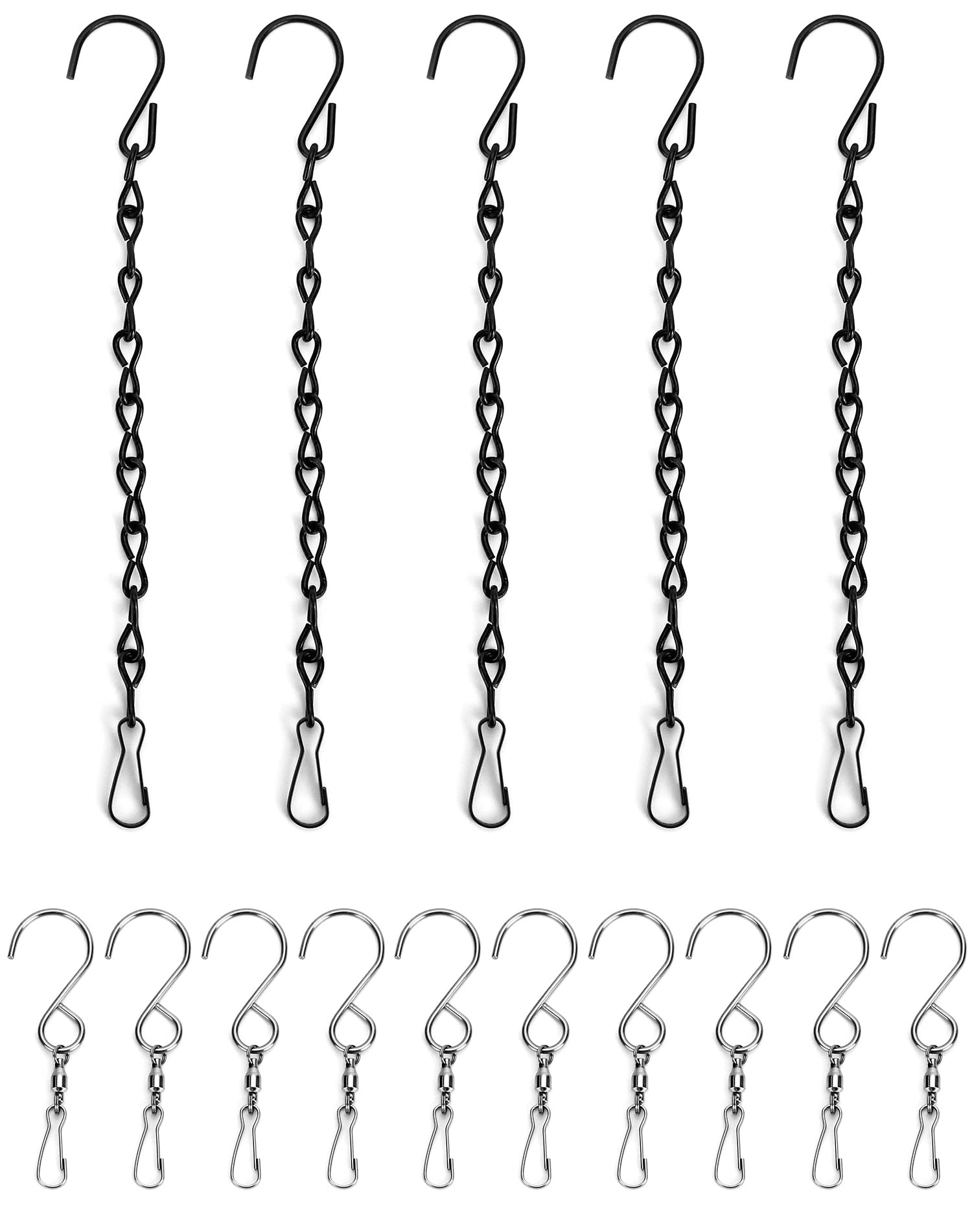 QWORK® 5 x Hanging Basket Chains (9.5") and 10 x Hanging Basket Hooks with Clips for Hanging Flower Pots Planters Bird Feeders Lanterns Chalkboards and Ornaments