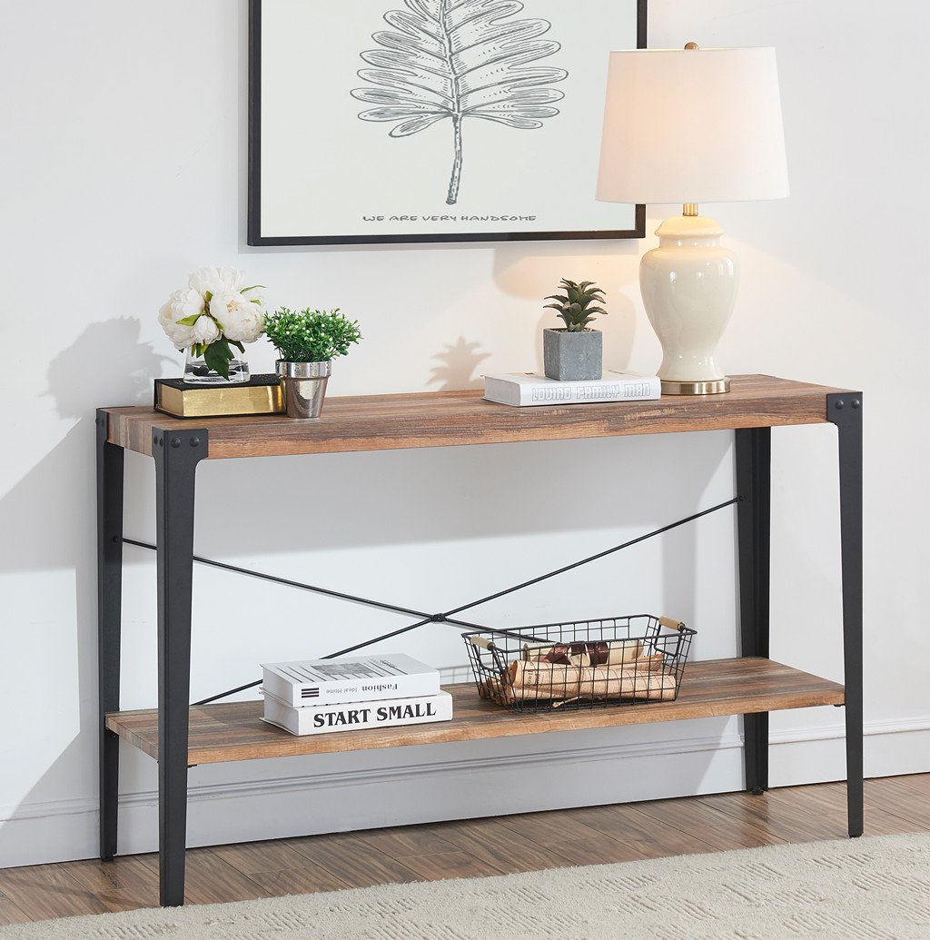 O&K Furniture Industrial Rustic 2Tier Occasional Console Sofa Table