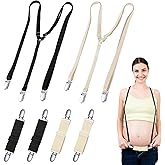 Jiuguva 6 Pcs Women's Suspenders for Pants Under Clothes and Maternity Suspenders for Pregnant Women Set 2 Pcs Y Back Style Pants Extender and 4 Adjustable Elastic Maternity Belly Bands, Black Beige