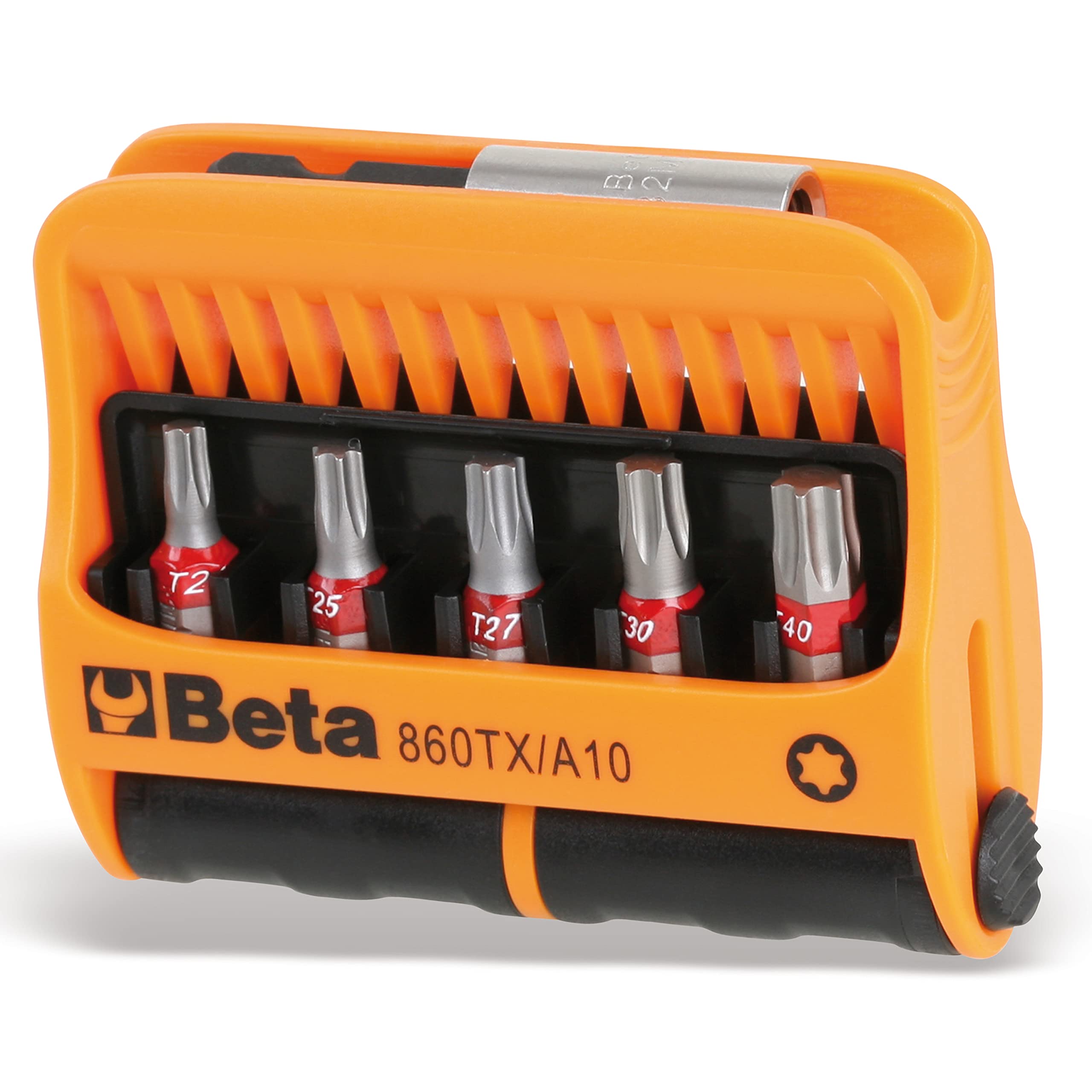 Beta 8600970 Model 860 TX/A10 Set of 10 Torx Bits with Magnetic Bit Holder In Plastic Case, 1/4 Hex