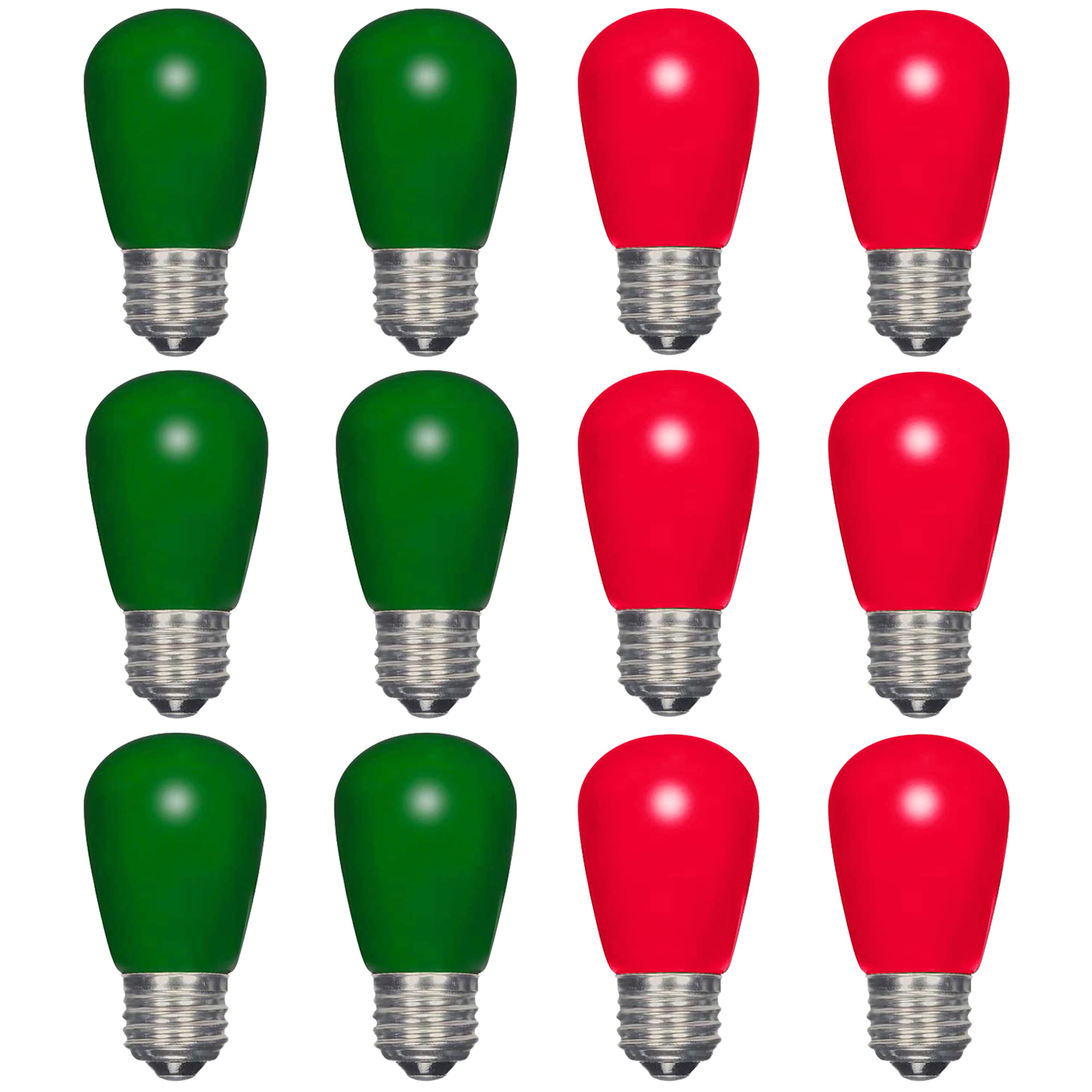 Photo 1 of 12 Pack S14 Red Light Bulb Green Light Bulb Ceramic Incandescent 11 Watt E26 Base S14 Light Bulbs Replacement String Lights Colored Bulb Candelabra Based Red Bulb Green Christmas