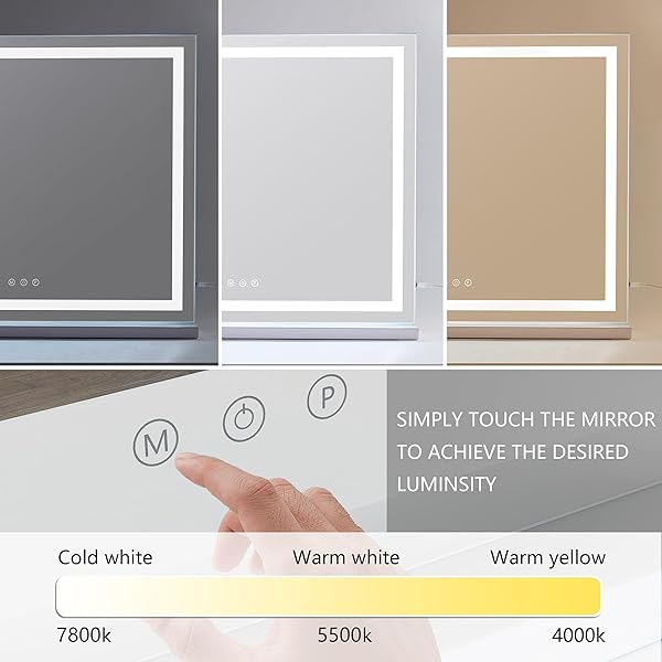 HIEEY LIGHTED MAKEUP MIRROR, 18.1″ X 22.8″ HOLLYWOOD VANITY MIRROR WITH LIGHTS, THREE COLOR LIGHTING MODES, WITH 5X MAGNIFICATION MIRROR, SMART TOUCH CONTROL, 360°ROTATION (WHITE)