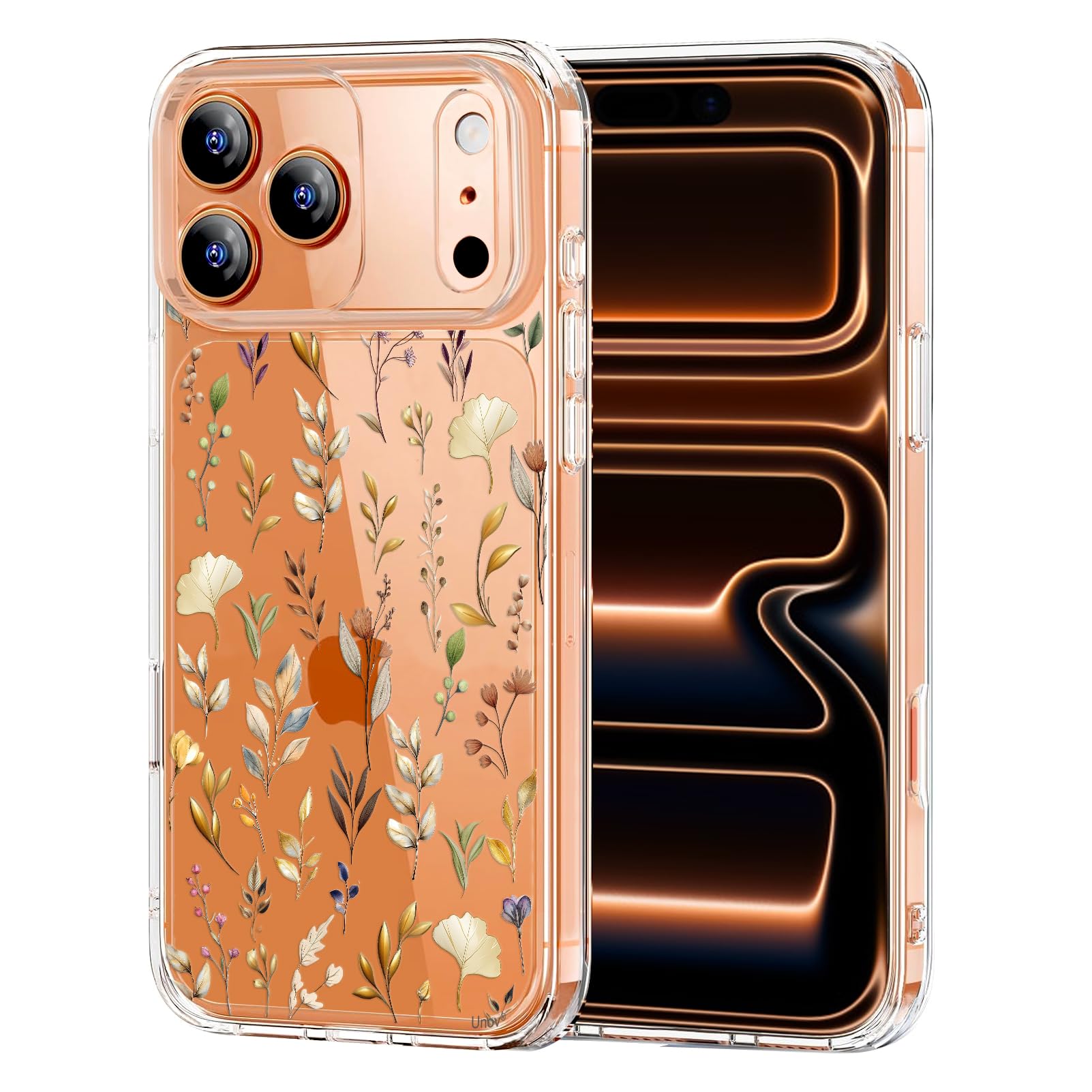 Unov Case for iPhone 17 Pro Case Clear with Design Embossed Floral Pattern Soft TPU Bumper Slim Protective 6.3 Inch (Golden Garden)
