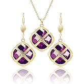 Qinpan 14MM Crystal Pendant Necklace Earrings Sets for Women 14K Glod Plated Jewelry