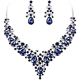 EVER FAITH Women's Crystal Elegant Bridal Floral Cluster Teardrop Statement Necklace Earrings Set