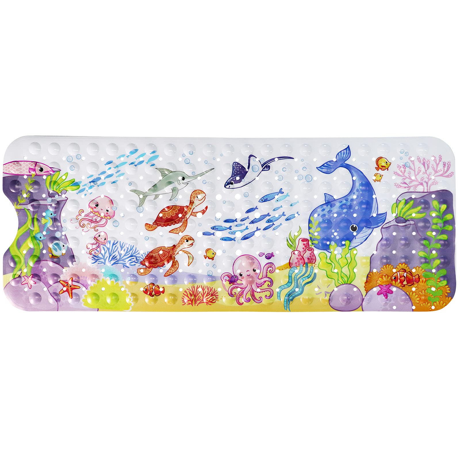 Bath Mat for Kids Toddler Baby, Extra Long 100x40cm Non-Slip Baby Shower Bath Mat with Suction Cups (Ocean Animal-Horizontal)