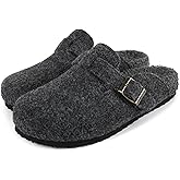 Dumalum Clogs for Women Mens Fleece Lined Slip-On Sandals Womens Slipper with Fur Cork Footbed and Adjustable Buckle Dark Grey