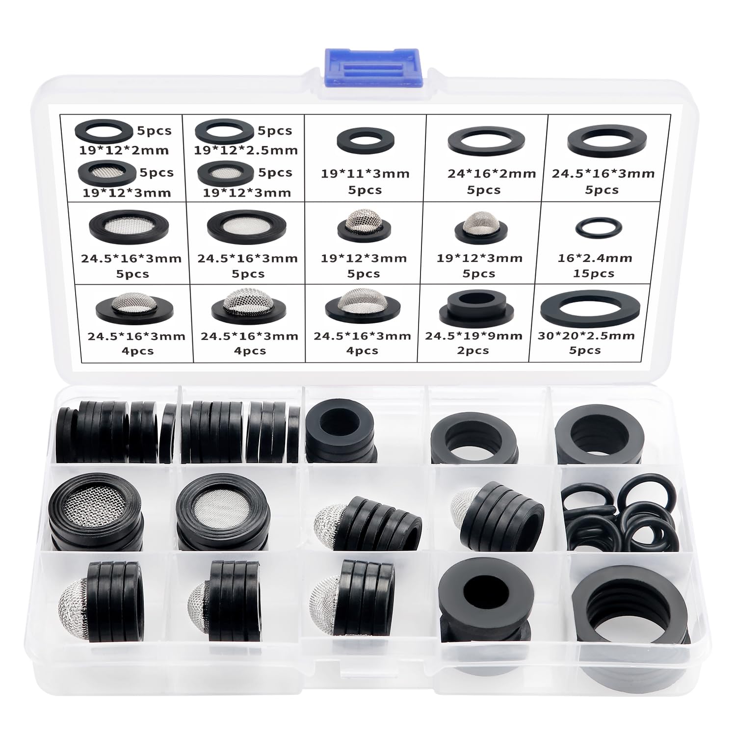 YIXISI 89PC Screen Washers Kit, Filter Mesh Washer, Seal O Ring with Mesh Gasket, for 1/2 3/4 Inch Water Faucet Shower Connector