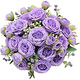 DH EYB 2 Pack Artificial Flowers Bouquet, 10 Pcs Austin Roses Silk Flowers Heads, Fake Peonies Flower for Home Decor Table Centerpieces Wedding Bridal Bouquet Mother's Day Valentine's Day, Purple
