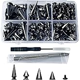 NQJNQJ 80 Pcs Punk Spikes and Studs Kit, Metal Cone Spike Studs Rivets 4 Sizes for DIY Punk Crafts, Belts, Shoes, Clothing, Leather Jackets (Gun Metal)