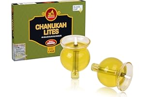 NER MITZVAH Menorah Jelled Oil Chanukah Lites - Small Round - 44 Pre-Filled Jelled Olive Oil Cup Candles - Quality Pure Olive Oil with Cotton Wicks in Glass Cup Burns Approx. 2 Hours