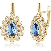 Stunning Austrian Crystal Halo Teardrop Leverback Drop Earrings for Women 14K Gold Plated Hypoallergenic Jewelry