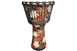 TAOSKNE 8.5inch Djembe West African Style Tambourine, Congo, Goat Skin Drum Head, Professional Sound Quality，Hand Drum, Special Holiday Gift. (Colorful leaves)